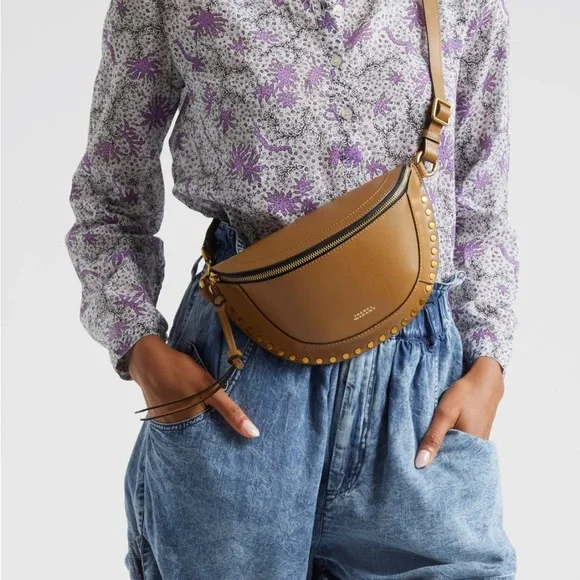 NWT Isabel Marant Skano leather stud crossbody bag in khaki - Picture 2 of 9